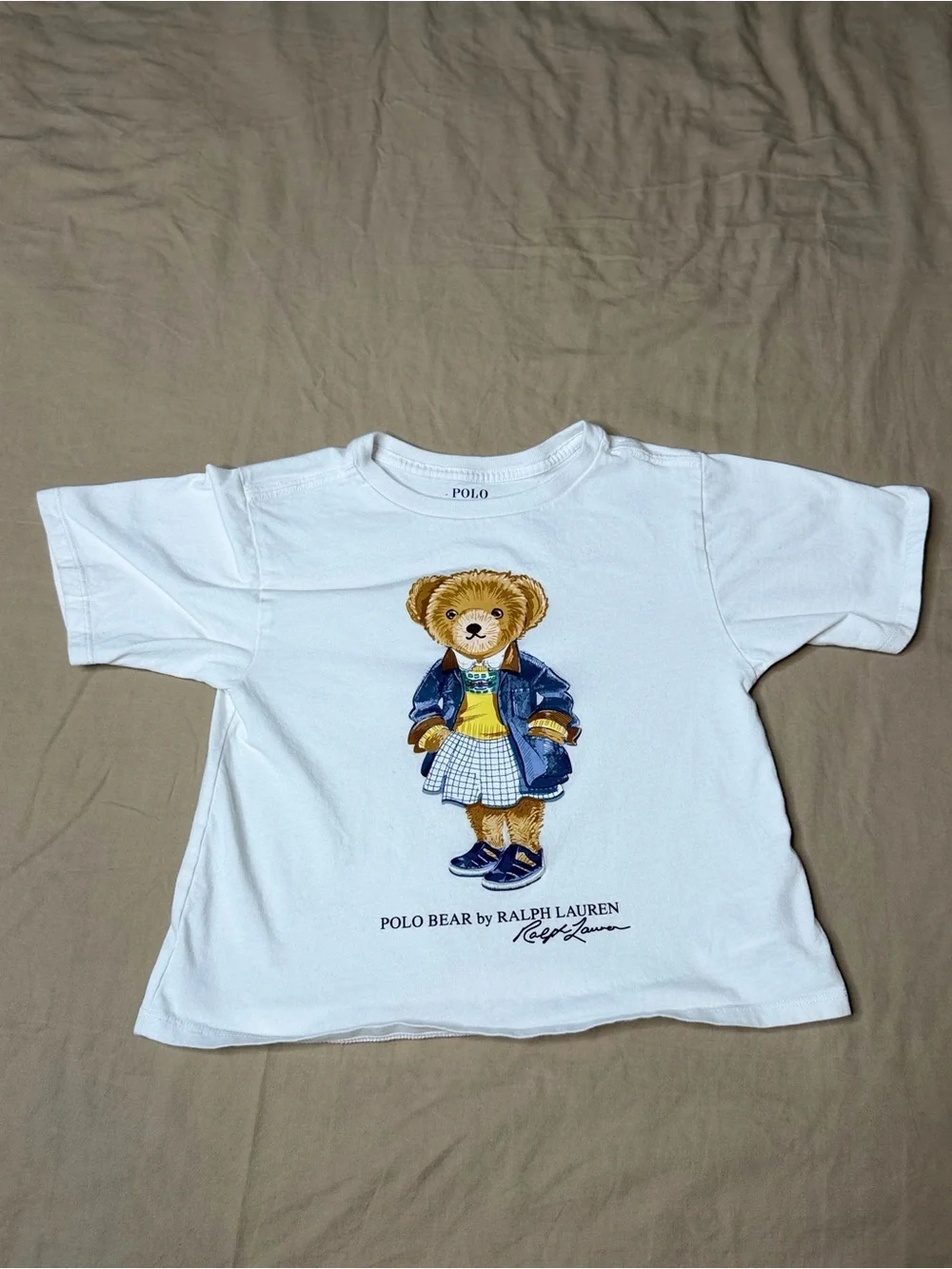POLO RALPH LAUREN Girls Polo Bear T-Shirt — Sz Small White Short Sleeve